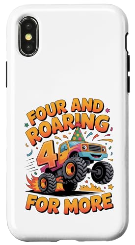 Four and Roaring for More Funny 4th Birthday�g���b�N �X�}�z�P�[�X iPhone X/XS �p