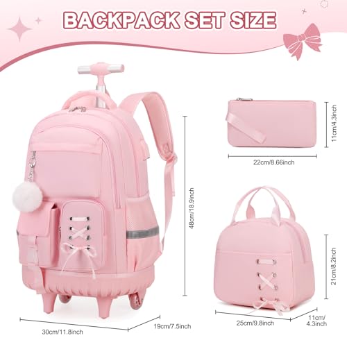 Scothen 3Pcs Rolling Backpack for Girls with Lunch Box & Pencil Pouch by Scothen - Used condition - Image 2
