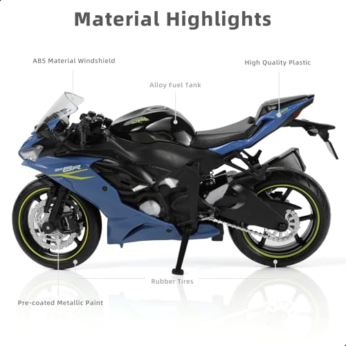 Image of 1:12 Motorcycle Model Toy for Kawasaki Ninja ZX-6R Metal Die-cast with Plastic Motorcycle Model Mini Moto Gift for Adult（Blue）