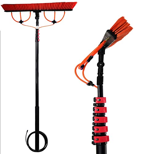 Kit de Poste Alimentado por Agua, Kit de Cepillo de Lavado con Agua para Limpiador de Ventanas telescópico (5,4 m-10,8 m), Sistema de Limpieza de Ventanas y Paneles solares con Cepillo y pos