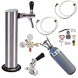 GDW Zapfgarnitur groß mit Flachkeg (A) Edelstahl Schanksäule,Co², Druckminderer, Schläuche & Reinigung