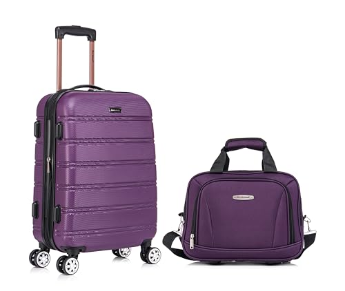 Image of Rockland Melbourne Hardside 2 Piece Expandable Spinner Wheel Luggage Set, Carry-On 20 inch and Tote 14 inch, Purple