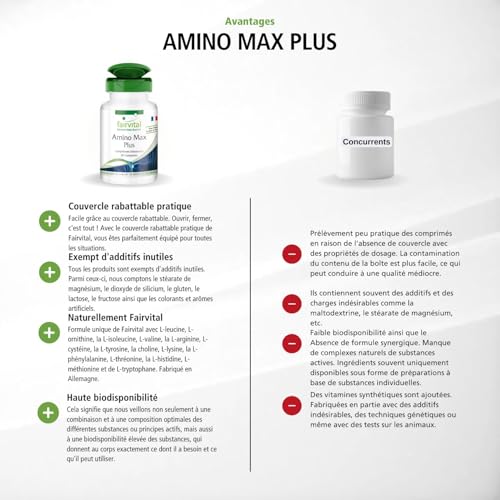Fairvital | Amino Max Plus végétarien - hautement dosé - 90 comprimés - contient 13 acides aminés essentiels - – Image 4