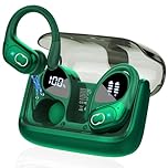 STECEi Wireless Earbuds, 75H Bluetooth 5.4 Headphones Sport with 4 ENC Noise Cancelling Mic, HiFi Stereo Wireless Earphones with Earhooks, IP7 Waterproof Ear Buds for Sport/Running/Gym, Dark Green