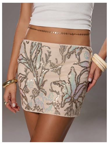 GORGLITTER Women's Sequin Skirt Y2k Mesh Glitter Sparkly Low Rise Club Party Bodycon Mini Skirt3