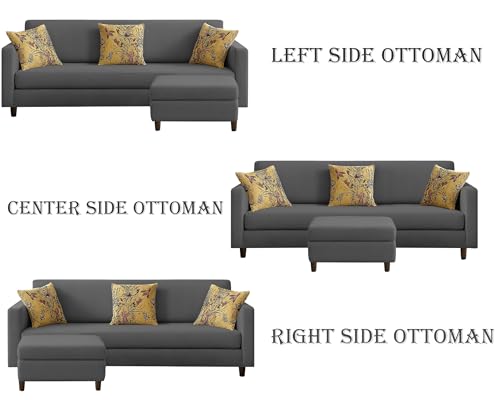 Image of Casaliving Premium Lifestyle Fabric 4 Seater L Shape Sofa Set 3 Seater Modern Sofa Set & Ottoman for Living Room (Black Color)