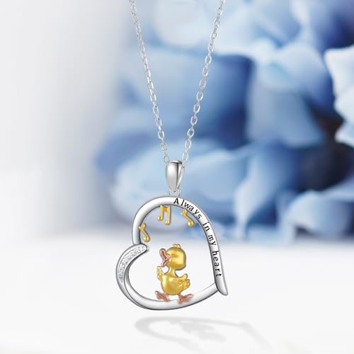 Duck Pendant Necklace 925 Sterling Silver Duck Music Note Necklace Duck Jewelry for Women Duck Lovers Gifts2