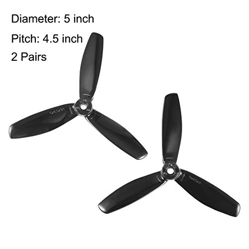 uxcell RC Propellers 5045 5x4.5 Inch 3-Vane Multi-Rotor for Aircraft, Nylon Black 2 Pairs