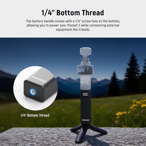 Image of NEEWER Battery Handle Compatible with DJI Osmo Pocket 3 & Creator Combo Tripod Accessories, 5000mAh Type C 22.5W Max Portable Charging Power Pack, 1 /4 inch Thread for Selfie Stick Video Recording, PH01