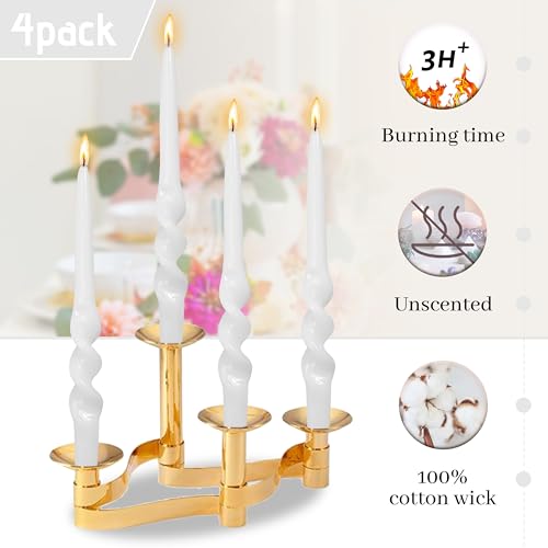Image of White Twisted Taper Candle Smokeless Spiral Candlesticks 9.5 Inch Unscented Handmade Candles for Holiday Wedding Home Decoration 4 Pcs