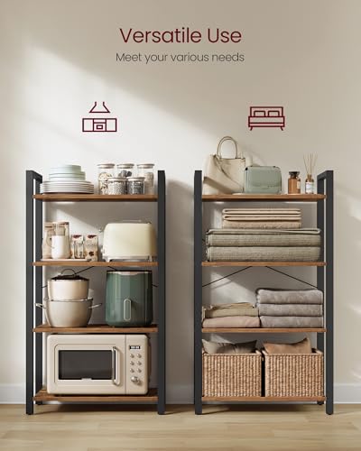 Image of VASAGLE 4-Tier Bookshelf, Bookcase with Steel Frame, Book Shelf for Living Room, Home Office, Study, 11.8 x 26 x 47 Inches, Industrial Style, Rustic Brown and Ink Black ULLS60BX