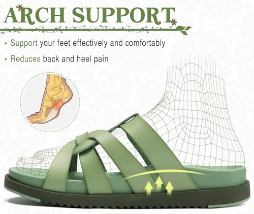 KuaiLu Gladiator Sandals for Women with Comfortable Arch Support Summer Beach Walking Fisherman Slides Boho Outfits Slip on Cushion Shoes Indoor Outdoor