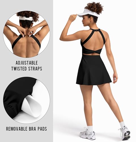 Image of MIRITY Womens Activewear Tennis Dress - Built in Shorts with Pockets and Bra Golf Athletic Workout Dresses