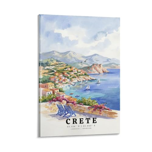 Oeuvre d'art maison Crète aquarelle pour raviver vos plus beaux souvenirs de vacances