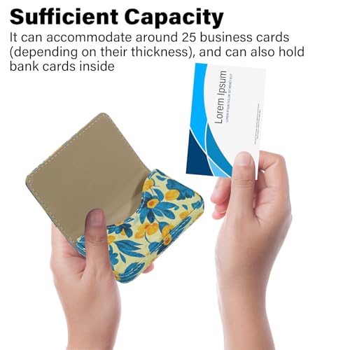 Image of Business Card Holder,PU Leather Business Card Case Color Printing Pattern Card Holder Wallet,Pockets Magnetic Credit Card Holders for Men and Women - Pink Flowers