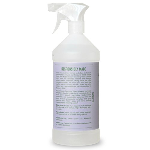 Rebel Green Sparkling Glass Cleaner, Eco Friendly Natural Streak Free Glass and Surface Spray - Lavender & Grapefruit Scented, 32 Ounce Bottle, Pack of 4