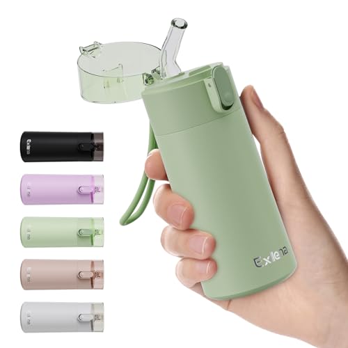 Exllena Small Water Bottle 150ml with Straw – Small Flask with One-Hand Open Design, Leak-Proof Locking Lid, 4-6 Hours Hot/Cold Retention and Portable for Coffee, Milk, or Any Beverage(Mint)