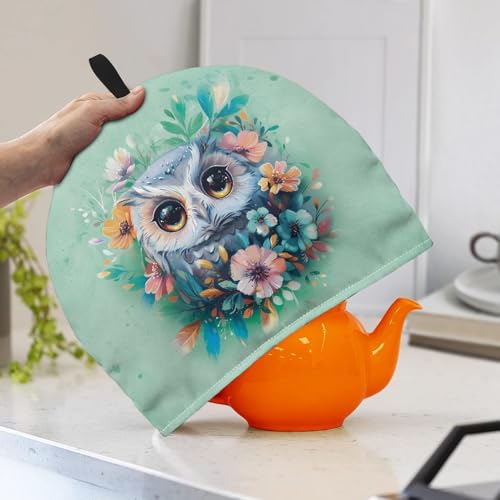 Coloranimal Cute Owl Cartoon Teapot Cozy Cover Insulated Tea Pot Dust Cover with Top Handle Tea Cozy for Teapot Medium Coffee Pot Protector Insulated Teapot for Keeping Warm - Image 2