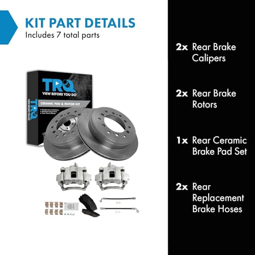 Image of TRQ Rear Brake Pad and Rotor Set Ceramic Rotors Calipers Compatible with 2010-2021 Lexus GX460 2010-2020 Toyota 4Runner