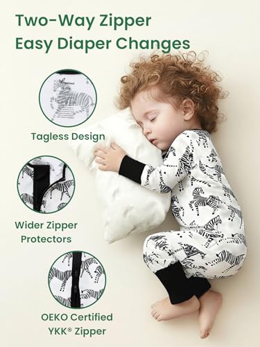 Image of Unisex Baby Bamboo Viscose Long Sleeve Romper, Cute Prints Zipper Footless Jumpsuit, Toddler One-Piece Outfits