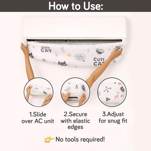 Image of HOKIPO AC Cover for most 2 Ton Split AC | Fits AC Units upto Size 110x33x31 cm | Dustproof, Waterproof & Washable Indoor Unit Cover | Protective & Decorative | Playful Cats (NEW-D6-AR5874)