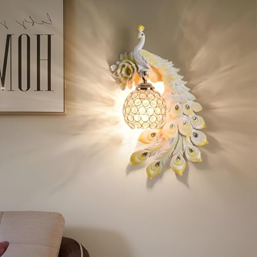 Image of Modern LED Wall Sconces, Resin Peacock Wall Lamp, Creative Living Room TV Background Wall Decorative Bracket Lamp, Modern Bedroom Bedside Wall Lamp, Aisle Stair Lamp (White)