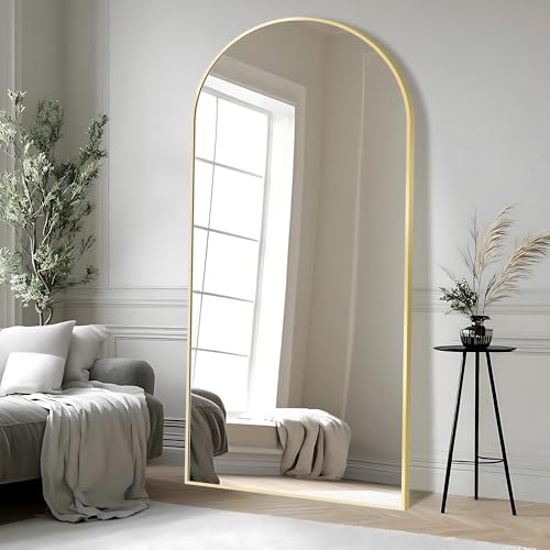 MOUIND 72x36 Large Arched Full Length Mirror Gold Floor Standing Mirrors for Bedroom Full Body Dressing Mirror with Stand Tempered Glass Safety Wall Mirror for Living Room Bathroom Entryway