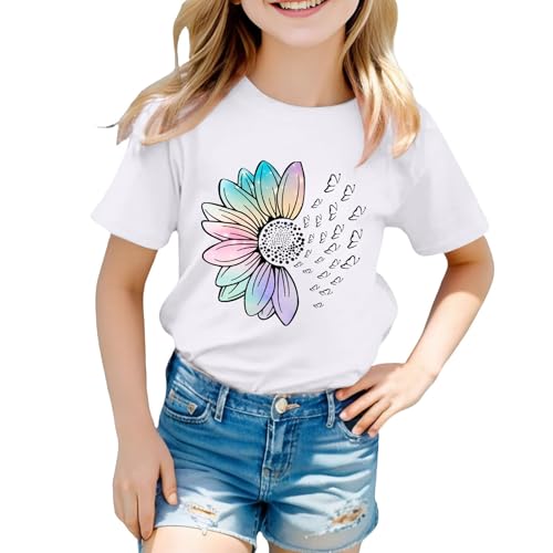 Girls Loose Fit Sunflower Graphic T Shirts Short Sleeve Crewneck Cute Pattern Printed Tops Kids (A-White, 10-11 Years)3