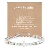Pulsera de cruz cristiana para niñas, pulseras de cuentas de piedras preciosas naturales, joyería para adolescentes, regalos de bautizo, regalo para amigas, hija, mamá, hermana en Cristo, cumpleaños