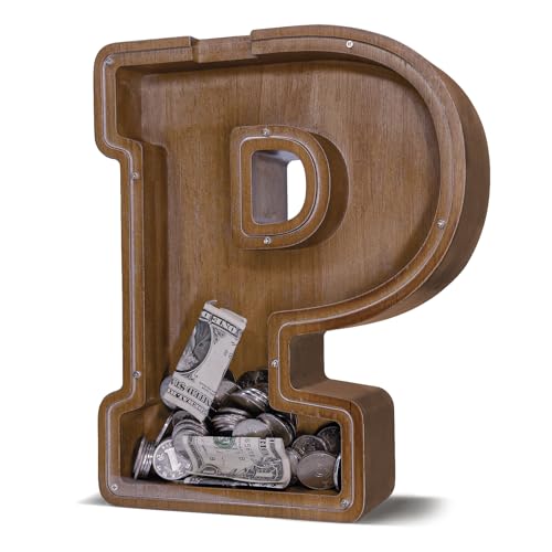JOOMLAFLY Wooden Letter Piggy Bank for Kids Larger Letter Piggy Bank for Boys and Girls Personalized Piggy Bank Initial Coin Bank Wood Kids Money Bank for Birthday and Festival