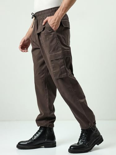 Image of Bewakoof Men's Oversized Fit Mid Rise Cargo Trousers|Loose Fit Street-Style Comfort | Utility Pockets | Everyday Wear