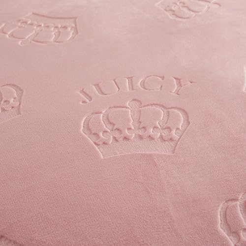 Image of Juicy Couture Plush Reversible Embossed Crown 4-Piece King Comforter Set with Decorative Pillow, Light Pink