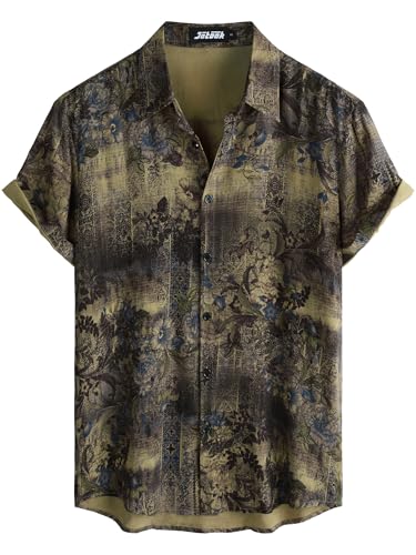 Image of JOTOOK Mens Hawaiian Shirt Short Sleeve Button Down Tropical Shirts Casual Floral Summer Beach Shirt