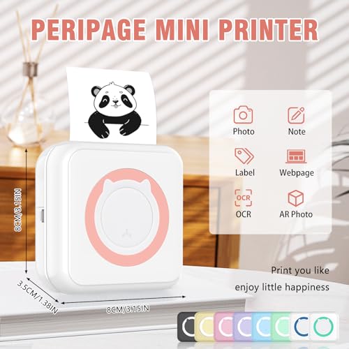 ZAKVOP Mini drucker 300DPI, Mini drucker Aufkleber, Mini drucker für Smartphone, Bluetooth tragbarer Mini thermodrucker für iOS und Android, Mini fotodrucker für Notizen, Liste, Memo - Rosa