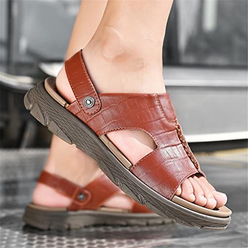 Leather Men's Sandals Beach Slippers Casual Sports Shoes Outdoor Beach Shoes(White-Patch Five-Pointed star4,39 Code)4