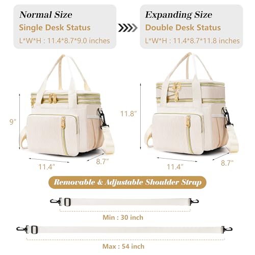 Lunch Box & Lunch Bag for Women, Large Insulated Adult Lunch Box Leakproof Lunchbox Cooler Bag for Work Picnic Beach,16L, Cream
