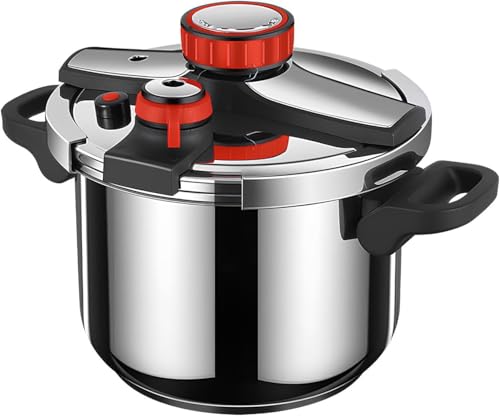 Olla a presión de acero inoxidable 304, olla de doble mango de 10 L con válvula de presión ajustable, bloqueo con una sola mano, compatible con inducción para todas las cocinas
