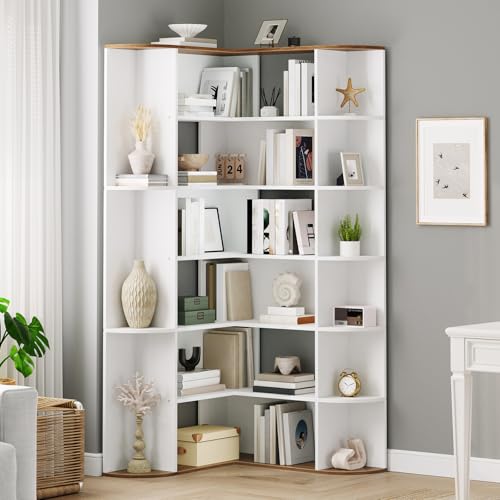 HOOBRO 74" Tall Corner Bookshelf, 6-Tier Bookcase with Open Storage,