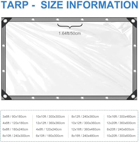 Image of Clear Tarps Heavy Duty Waterproof - 5x7ft Clear Tarps with Grommets - 14mil Thickened Transparent Plastic Vinyl Tarp for Patio Porches Greenhouse Chicken Coop Cover, with Fixed Accessories