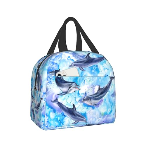Hulnulnu Dolphins Insulated Lunch Bag Reusable Lunch Box Portable Cooler Lunch Boxes Waterproof Lunch Tote for Picnic Office Work