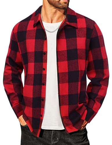 Image of COOFANDY Men's Flannel Shirts Casual Button Down Plaid Shirt Jacket Long Sleeve Fleece Shacket