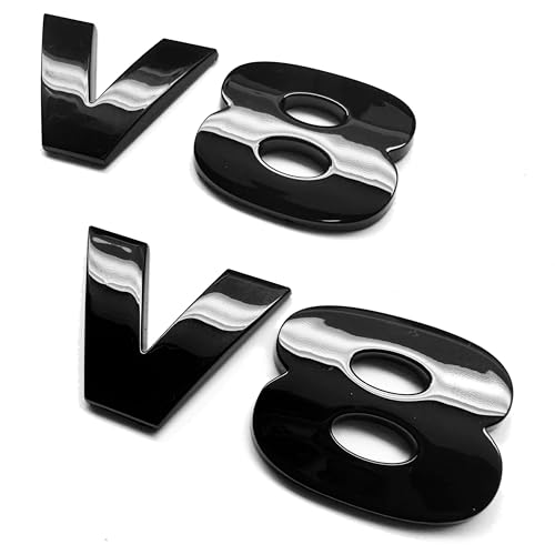 Image of 2pc 3D Gloss Black V8 Badges Emblems with Adhesive Backing fits Range Rover, Land Rover, Trucks, and Cars.
