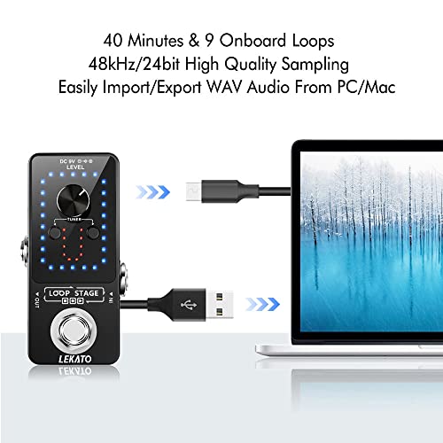 Image of LEKATO Looper Guitar Pedal Guitar Loop Pedal Tuner Pedal 9 Loops 40 Minutes Record Time Unlimited Overdubs for Electric Guitar Bass (Black)