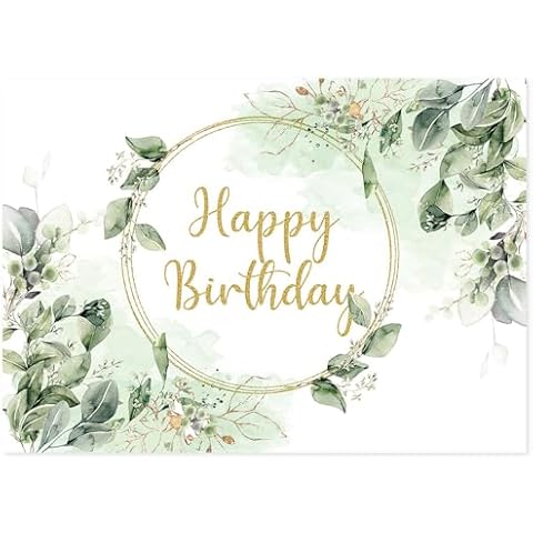 Yongqian 7x5ft Happy Birthday Theme Greenery Leaves Photography Backdrop for Birthday Party Decoration Green Eucalyptus Leaves Backdrop Newborn Baby Shower Photo Props Cover