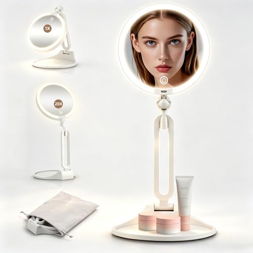 20X/1X Makeup Magnifying Mirror with Lights, 6inch Double-Sided LED Mirror