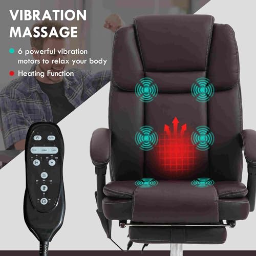 GRCQLWT 6-Point Vibrating Massage Heated Reclining PU Leather Computer Chair for Home Office Desk - Ergonomic Office Chair with Back Massage and Heat Therapy - Thumbnail 5