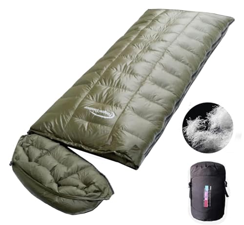 Fengzel Outdoor 封筒型寝袋 230*90cm大きいサイズ 600-2000g良質ダウン詰め 立体キルト 大柄/背が高い方用 極限耐寒 ダウンシュラフ (ミリタリー, 厳冬用(1500gダウン詰め))