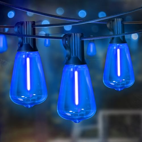LAMPHOME 26Ft ST38 Outdoor String Lights Blue Patio Lights with 12+1 ST38 Edison Bulbs LED Shatterproof String Lights for Outside Bistro Christmas Patio Party Decorations