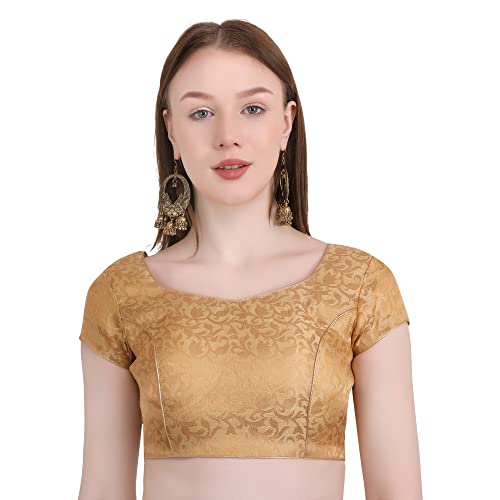 Image of Women's Short Sleeve Brocade (Chanderi) Readymade Stitched Saree Blouse Ready to Wear Half Sleeves Ladies Blouse
