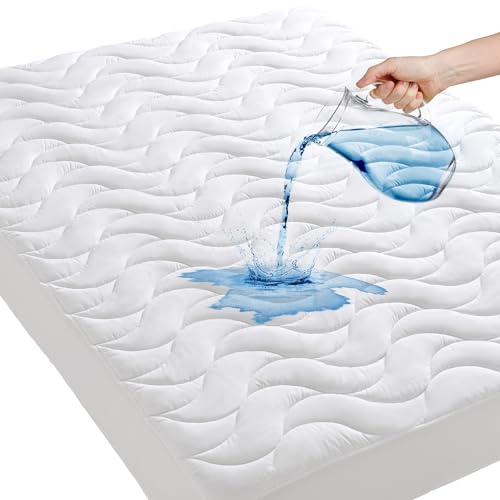 GRT Queen Mattress Protector, 100% Waterproof Mattress Protector Queen with Dual-Layers Protection, Noiseless Quilted Fitted Mattress Pad Cover with 8"-26" Deep Pocket